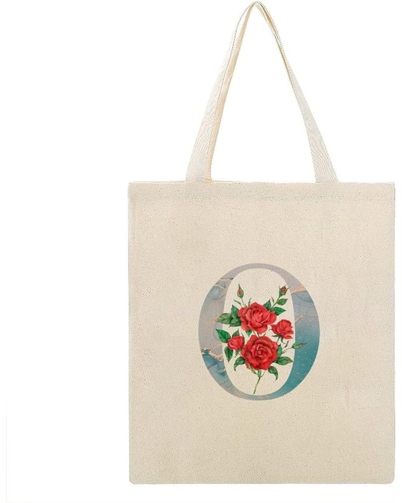 Red Rose Initial Letter Monogram Alphabet I Canvas Tote Bag with Handle Cute Book Bag Shopping Shoulder Bag for Women Girls S...