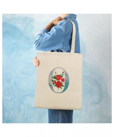 Red Rose Initial Letter Monogram Alphabet I Canvas Tote Bag with Handle Cute Book Bag Shopping Shoulder Bag for Women Girls S...