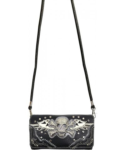 Women's Rhinestone Skull Crossbones with Angel Wings Shoulder Handbag Black Handbag Wallet Set $18.08 Shoulder Bags