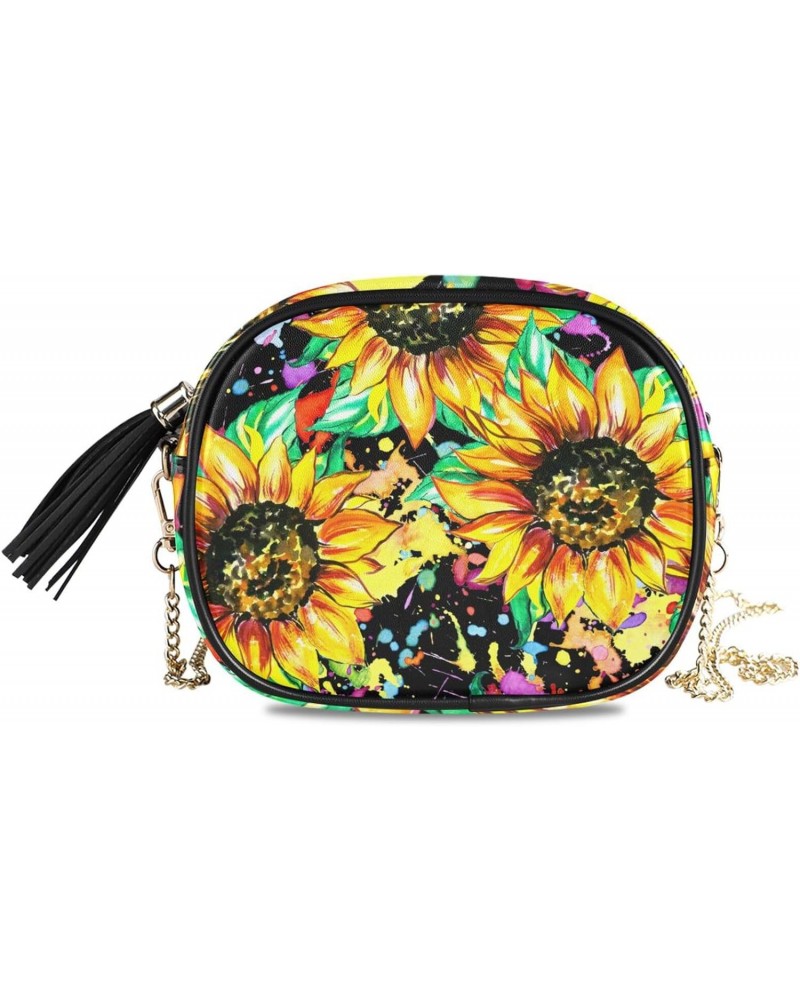 Women's Watercolor Sunflower Passion Farmhouse Crossbody Bag Fashion Purses Bag Cross Body Bag Shoulder Handbag with Adjustab...