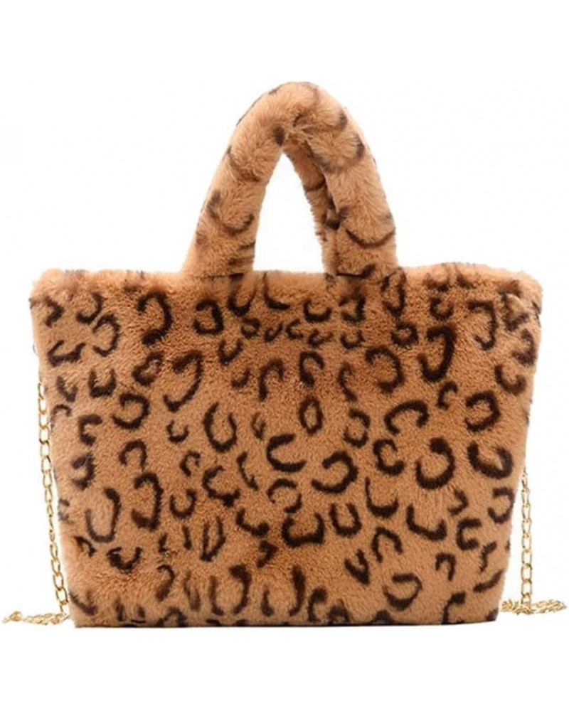 Women's Furry Shoulder Bag Fuzzy Handbag Plush Tote Bag Plush Leopard Cow Underarm Bag Top-handle Handbag for Womens Brown $3...