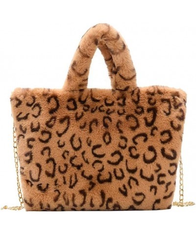 Women's Furry Shoulder Bag Fuzzy Handbag Plush Tote Bag Plush Leopard Cow Underarm Bag Top-handle Handbag for Womens Brown $3...