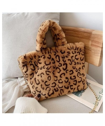 Women's Furry Shoulder Bag Fuzzy Handbag Plush Tote Bag Plush Leopard Cow Underarm Bag Top-handle Handbag for Womens Brown $3...