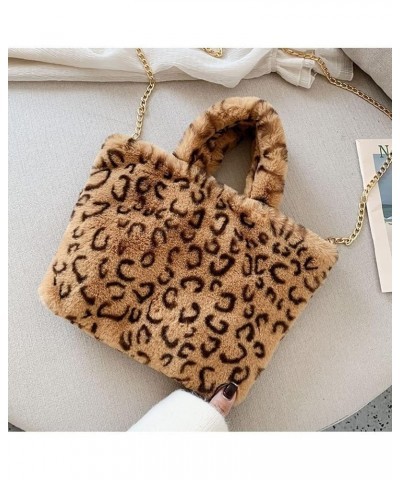 Women's Furry Shoulder Bag Fuzzy Handbag Plush Tote Bag Plush Leopard Cow Underarm Bag Top-handle Handbag for Womens Brown $3...