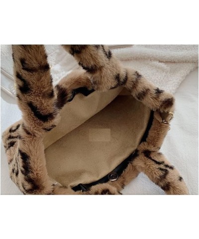 Women's Furry Shoulder Bag Fuzzy Handbag Plush Tote Bag Plush Leopard Cow Underarm Bag Top-handle Handbag for Womens Brown $3...