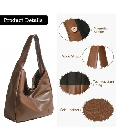 Faux Leather Tote Bag for Women Shoulder Bag College Tote Leather Hobo Handbag Work Tote Bag Purse Brown $14.99 Totes