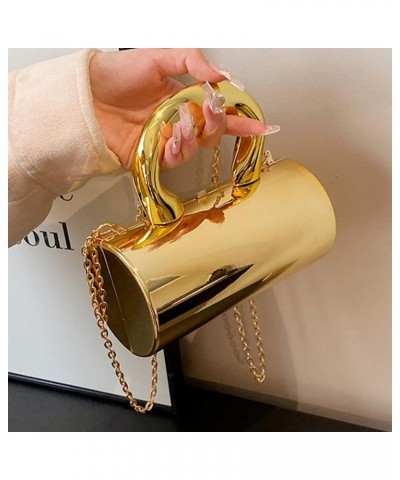 Women Acrylic Evening Barrel-Shaped Purse, Acrylic Clutch Handbag for Wedding Cocktail Party 2024 Gold $16.37 Evening Bags