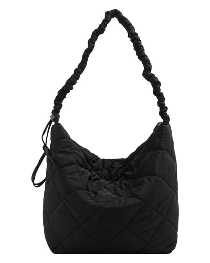 Women Large Capacity Handbag Solid Color Puffer Crossbody Bag Quilted Handbag Shoulder Bag with Zipper Fashion for Off Black ...