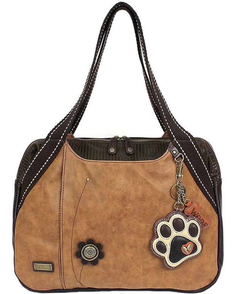 Chala Ivory Paw Print Bowling Bag Handbag Purse, Dog Lover Dog Mom Chala Handbags Brown $38.25 Handbags