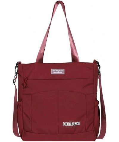 Women's Canvas Shoulder Bag Retro Hobo Bag Tote Handbag with Pockets Casual Large Crossbody Bag Wine Red $30.84 Totes