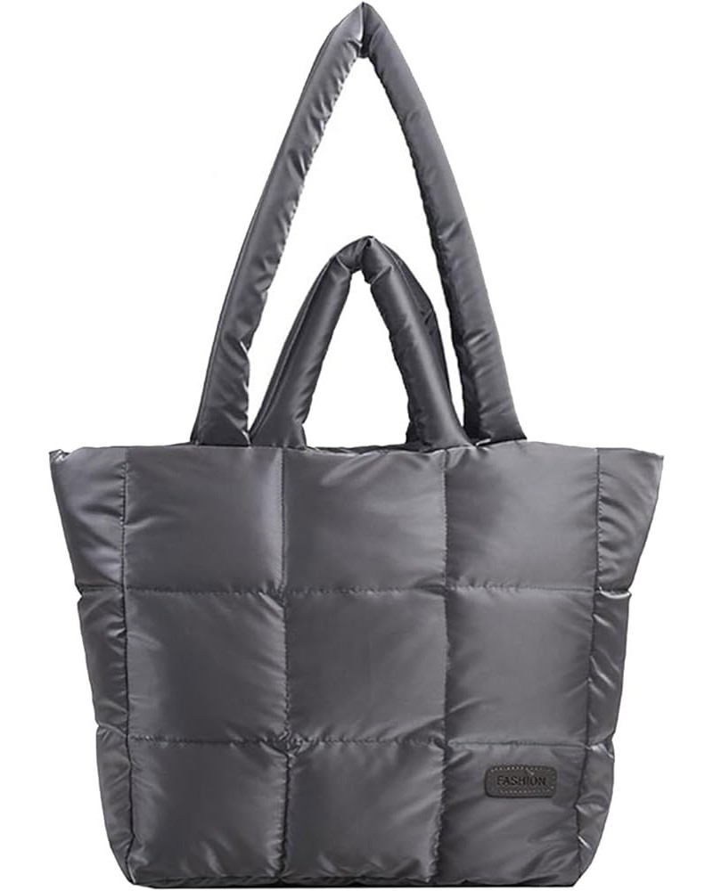 Stylish and Durable Quilted Shoulder Bag for Women Large Capacity Nylon with Zipper Closure Gray $23.96 Totes