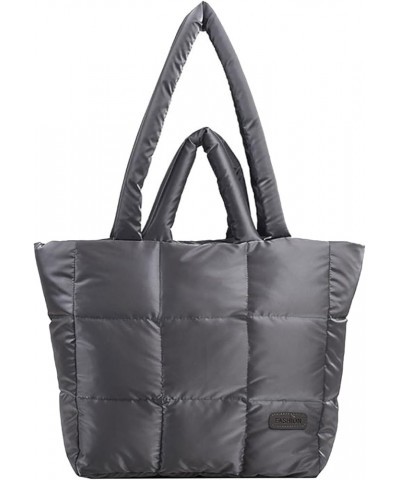 Stylish and Durable Quilted Shoulder Bag for Women Large Capacity Nylon with Zipper Closure Gray $23.96 Totes