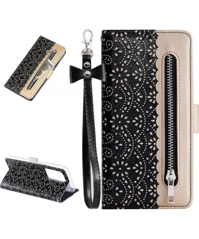 Wallet Case for Samsung Galaxy S21 6.2 Inch, Elegant Lace Flower Printed Soft PU Leather Zipper Pocket Purse Case Flip Kickst...