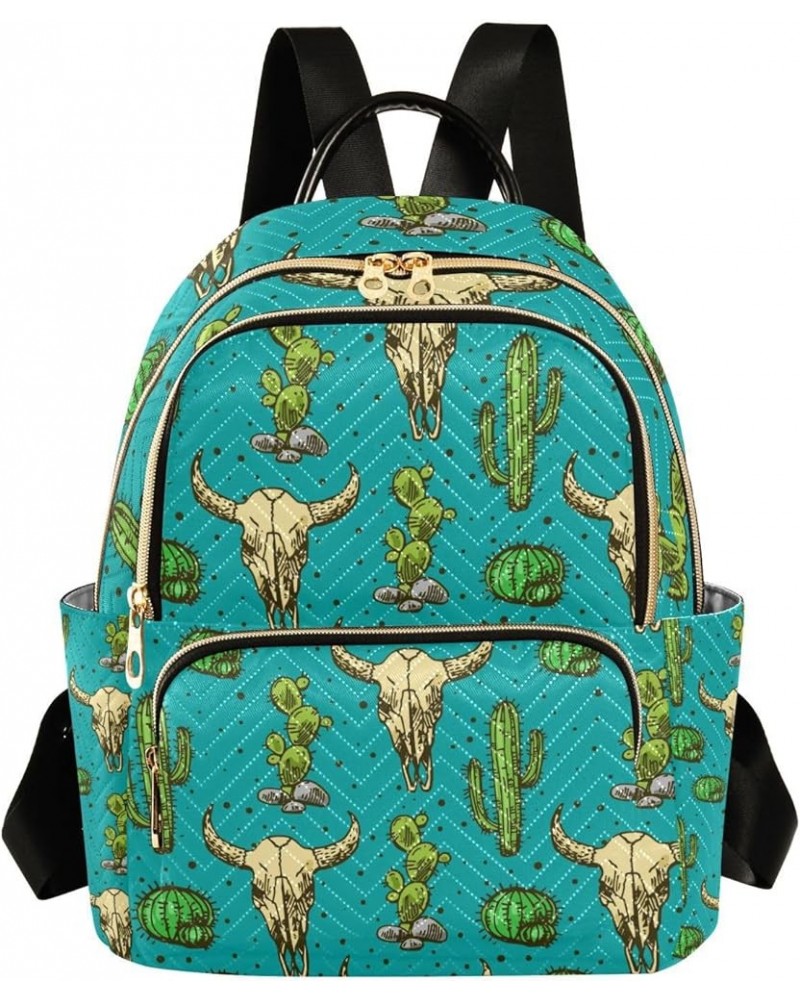 Women Backpack Cactus Bull Skull Green Anti-Theft Travel Backpack with Luggage Belt Lightweight Handbag Lady Purse Roomy Doub...