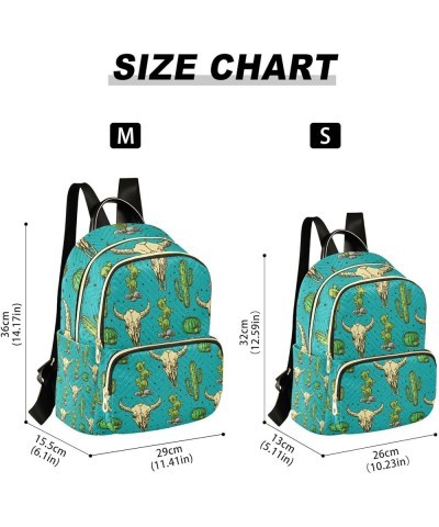 Women Backpack Cactus Bull Skull Green Anti-Theft Travel Backpack with Luggage Belt Lightweight Handbag Lady Purse Roomy Doub...