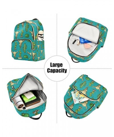 Women Backpack Cactus Bull Skull Green Anti-Theft Travel Backpack with Luggage Belt Lightweight Handbag Lady Purse Roomy Doub...