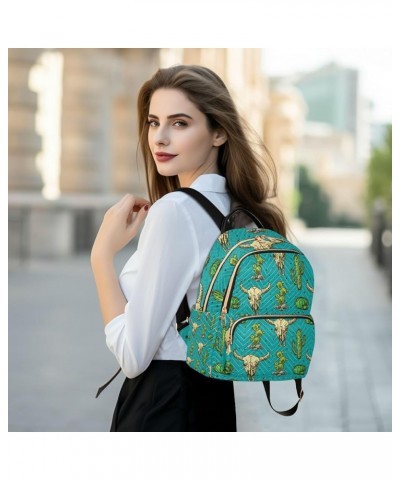 Women Backpack Cactus Bull Skull Green Anti-Theft Travel Backpack with Luggage Belt Lightweight Handbag Lady Purse Roomy Doub...