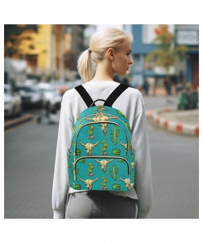 Women Backpack Cactus Bull Skull Green Anti-Theft Travel Backpack with Luggage Belt Lightweight Handbag Lady Purse Roomy Doub...