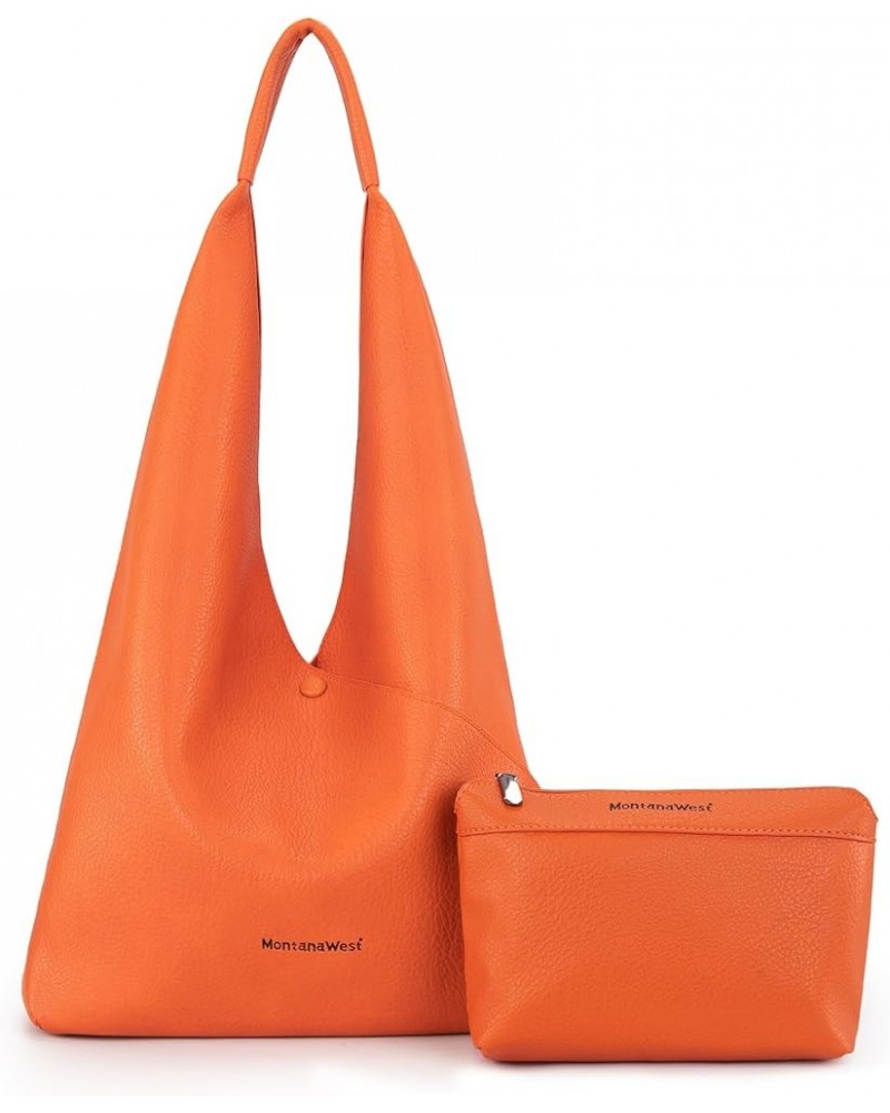 Hobo Purses for Women 2PCS Shoulder Bag Set with Comestic Bag B-orange $14.24 Totes