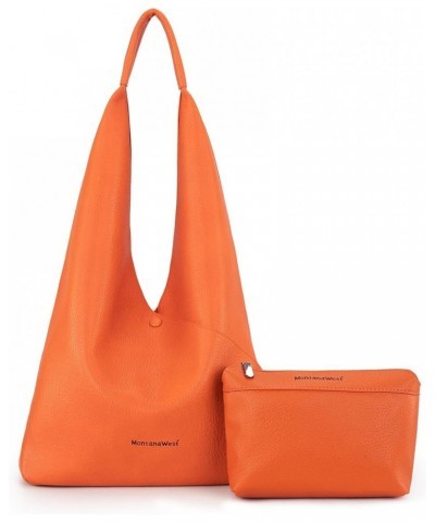 Hobo Purses for Women 2PCS Shoulder Bag Set with Comestic Bag B-orange $14.24 Totes