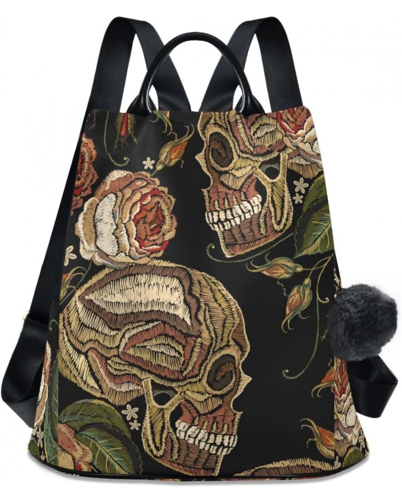 Embroidery Skull Rose Backpack for Women, Fashion Anti Theft Casual Daypack Shoulder Bag Purse for Travel Work 15 inches $16....