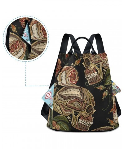 Embroidery Skull Rose Backpack for Women, Fashion Anti Theft Casual Daypack Shoulder Bag Purse for Travel Work 15 inches $16....