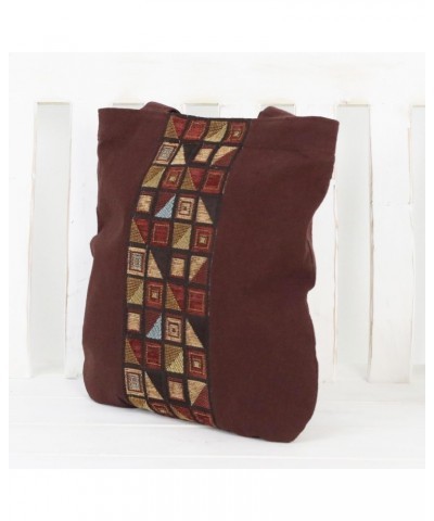 Handmade Cotton Tote Bag Geometric Motif Brown Handbag from Thailand Patterned 'Native Geometry' $23.59 Totes