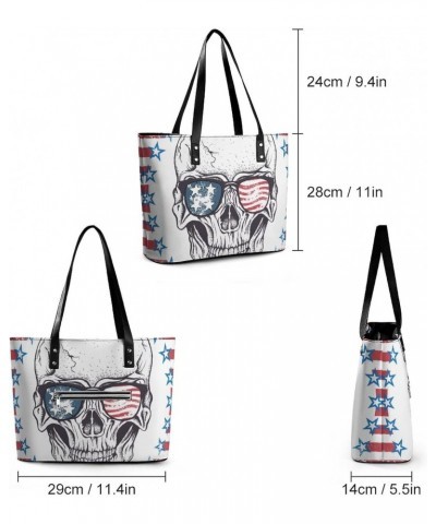 Womens Handbag American Flag Skull Leather Tote Bag Top Handle Satchel Bags For Lady $18.89 Totes