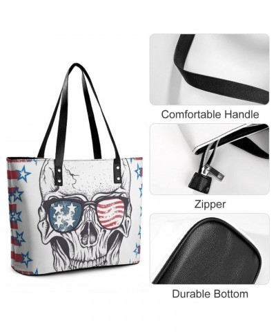 Womens Handbag American Flag Skull Leather Tote Bag Top Handle Satchel Bags For Lady $18.89 Totes