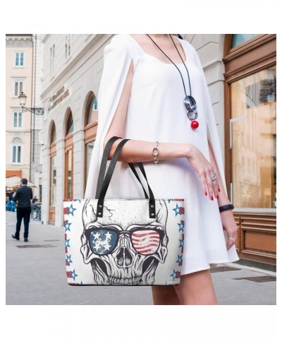 Womens Handbag American Flag Skull Leather Tote Bag Top Handle Satchel Bags For Lady $18.89 Totes