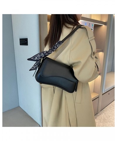 Stylish Crossbody Bag PU Adjustable Strap Trendy Commuting Bag Fashion Shoulder Bag with Ribbon Solid Color Chic Hobo Black $...