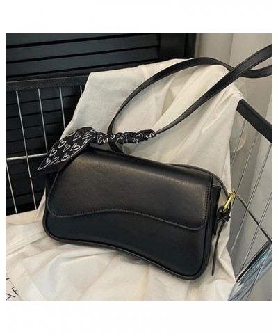 Stylish Crossbody Bag PU Adjustable Strap Trendy Commuting Bag Fashion Shoulder Bag with Ribbon Solid Color Chic Hobo Black $...