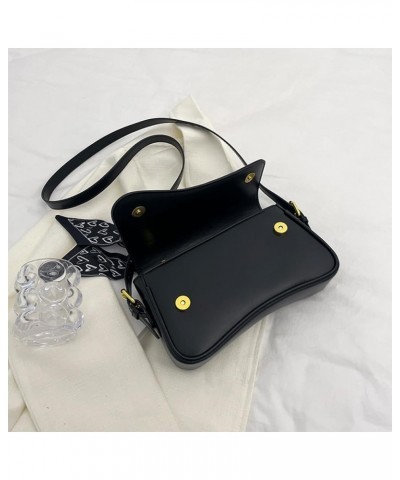 Stylish Crossbody Bag PU Adjustable Strap Trendy Commuting Bag Fashion Shoulder Bag with Ribbon Solid Color Chic Hobo Black $...