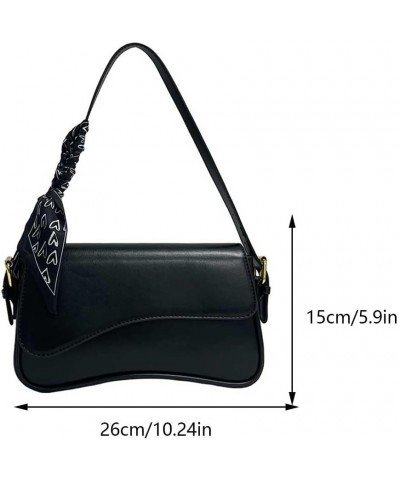 Stylish Crossbody Bag PU Adjustable Strap Trendy Commuting Bag Fashion Shoulder Bag with Ribbon Solid Color Chic Hobo Black $...