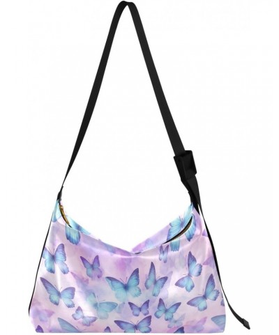 Purple Watercolor Butterfly Hobo Bags for Women Purses Crossbody Bag Handbag Leather Shoulder Bag for Work Travel Gifts $19.1...