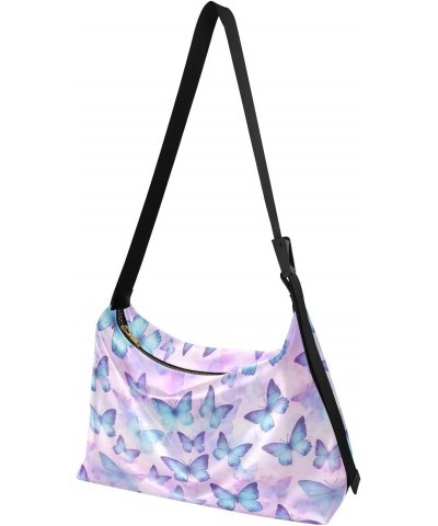 Purple Watercolor Butterfly Hobo Bags for Women Purses Crossbody Bag Handbag Leather Shoulder Bag for Work Travel Gifts $19.1...