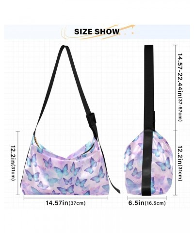 Purple Watercolor Butterfly Hobo Bags for Women Purses Crossbody Bag Handbag Leather Shoulder Bag for Work Travel Gifts $19.1...