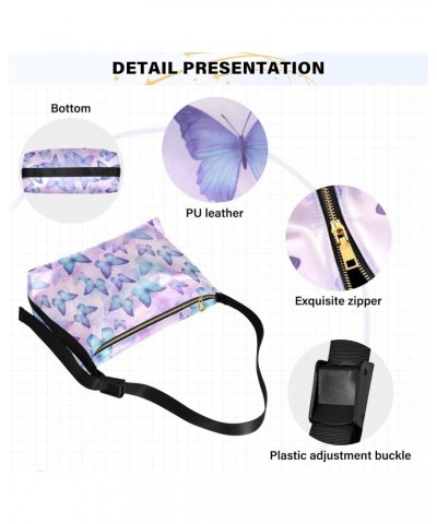 Purple Watercolor Butterfly Hobo Bags for Women Purses Crossbody Bag Handbag Leather Shoulder Bag for Work Travel Gifts $19.1...