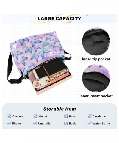 Purple Watercolor Butterfly Hobo Bags for Women Purses Crossbody Bag Handbag Leather Shoulder Bag for Work Travel Gifts $19.1...