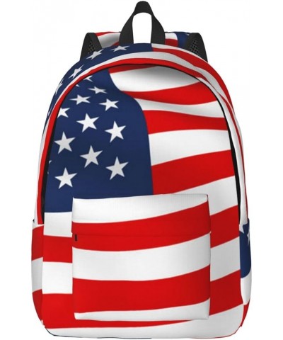 American Flag Patriotic Print Unisex Canvas Backpack Cute Backpack For Travel Sports Casual Aesthetic Backpack Black Small $2...