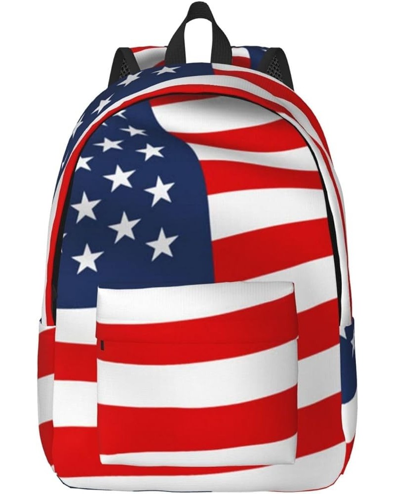 American Flag Patriotic Print Unisex Canvas Backpack Cute Backpack For Travel Sports Casual Aesthetic Backpack Black Small $2...