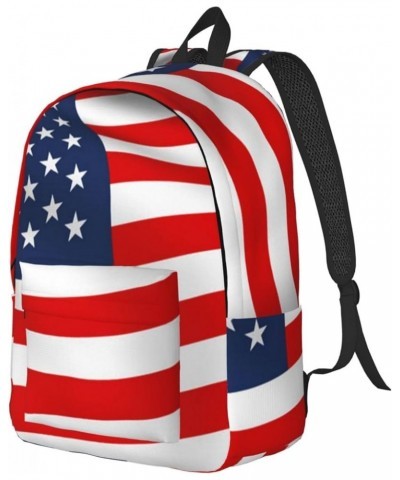 American Flag Patriotic Print Unisex Canvas Backpack Cute Backpack For Travel Sports Casual Aesthetic Backpack Black Small $2...