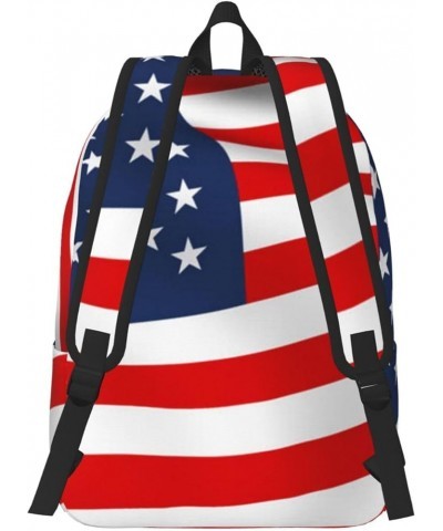 American Flag Patriotic Print Unisex Canvas Backpack Cute Backpack For Travel Sports Casual Aesthetic Backpack Black Small $2...