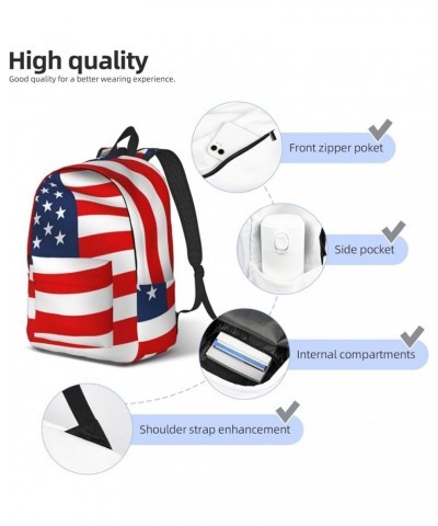 American Flag Patriotic Print Unisex Canvas Backpack Cute Backpack For Travel Sports Casual Aesthetic Backpack Black Small $2...