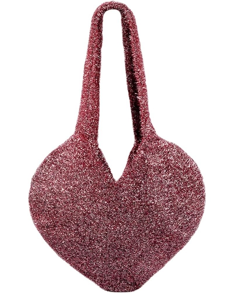 Casual Sparkly Shoulder Bag, Retro Shiny Knit Fluffy Tote Bag for Women, Lightweight Soft Hobo Bag (Gold) Heart Shaped Red $2...