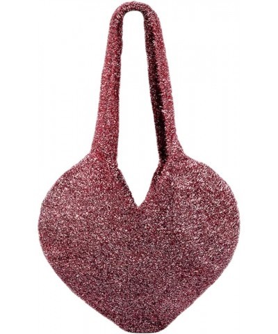 Casual Sparkly Shoulder Bag, Retro Shiny Knit Fluffy Tote Bag for Women, Lightweight Soft Hobo Bag (Gold) Heart Shaped Red $2...