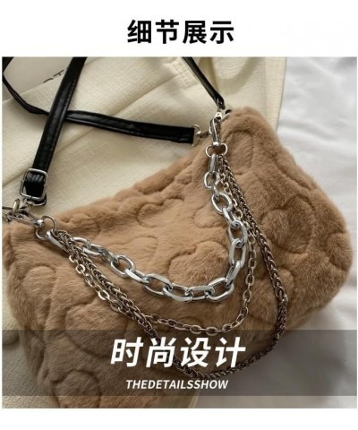 Women Furry Tote Bag Y2K Plush Handbag Cute Fluffy Crossbody Bag with chanins Designer Clutch Purses Vintage Shoulder Bag Kak...