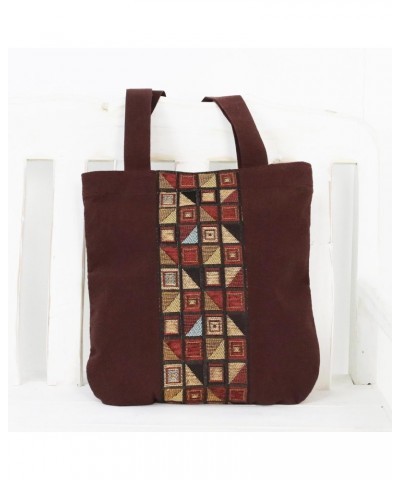 Handmade Cotton Tote Bag Geometric Motif Brown Handbag from Thailand Patterned 'Native Geometry' $23.59 Totes