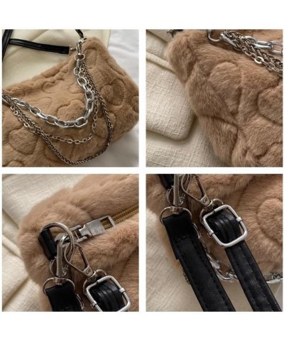 Women Furry Tote Bag Y2K Plush Handbag Cute Fluffy Crossbody Bag with chanins Designer Clutch Purses Vintage Shoulder Bag Kak...