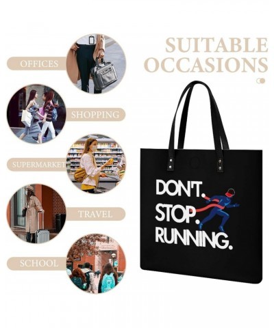 Don't Stop Running Casual Leather Handbags for Women Tote Shoulder Bag for Work Shopping and Travel $18.33 Totes